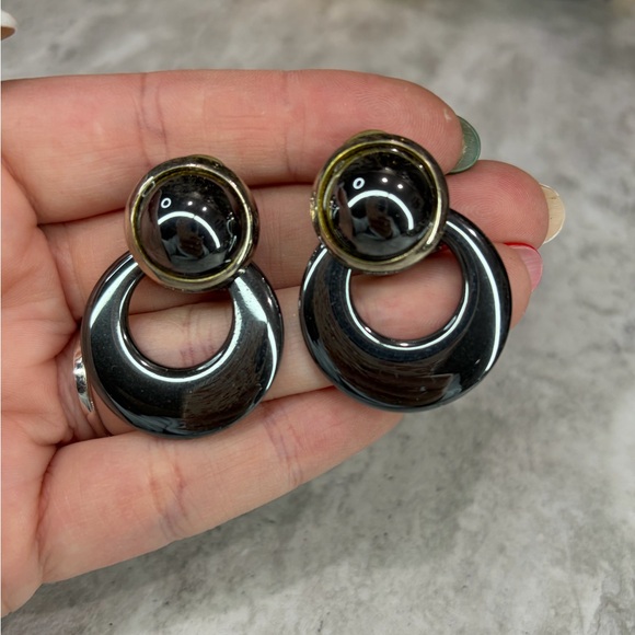 Jewelry - Vintage Hematite Door Knocker Earrings Dangle Pierced Jewelry